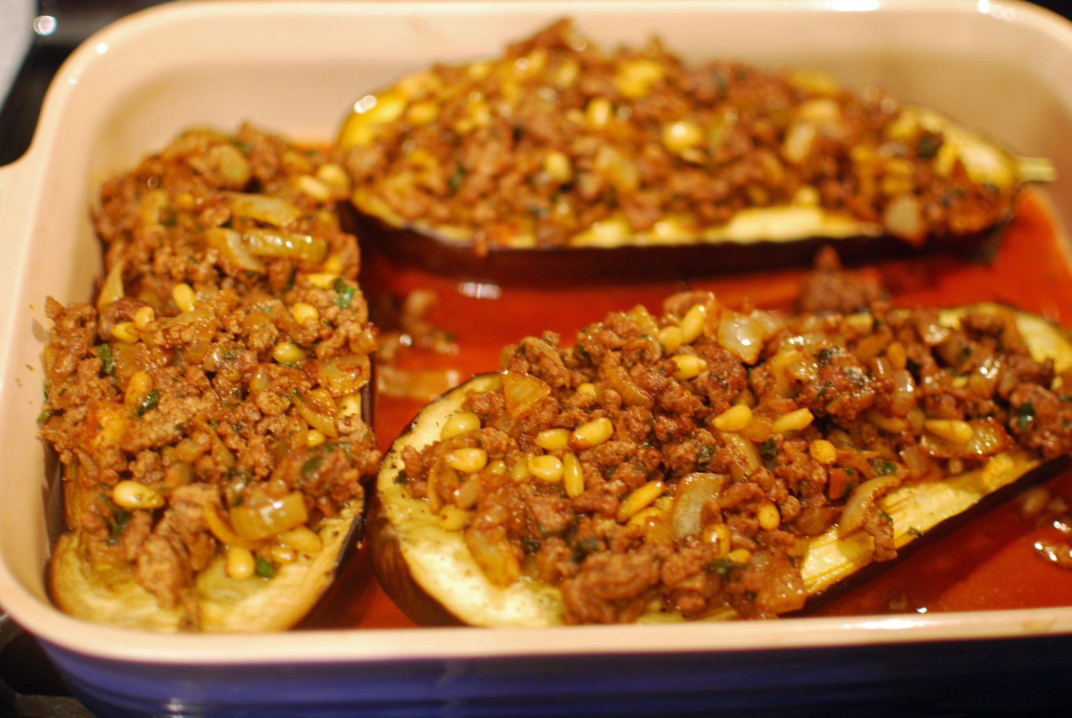 Middle Eastern Stuffed Eggplants with Lamb and Pine Nuts New York